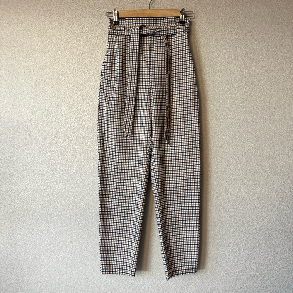 Divided H&M Pants Check Plaid High Rise Belted Preppy - Picture 3 of 9